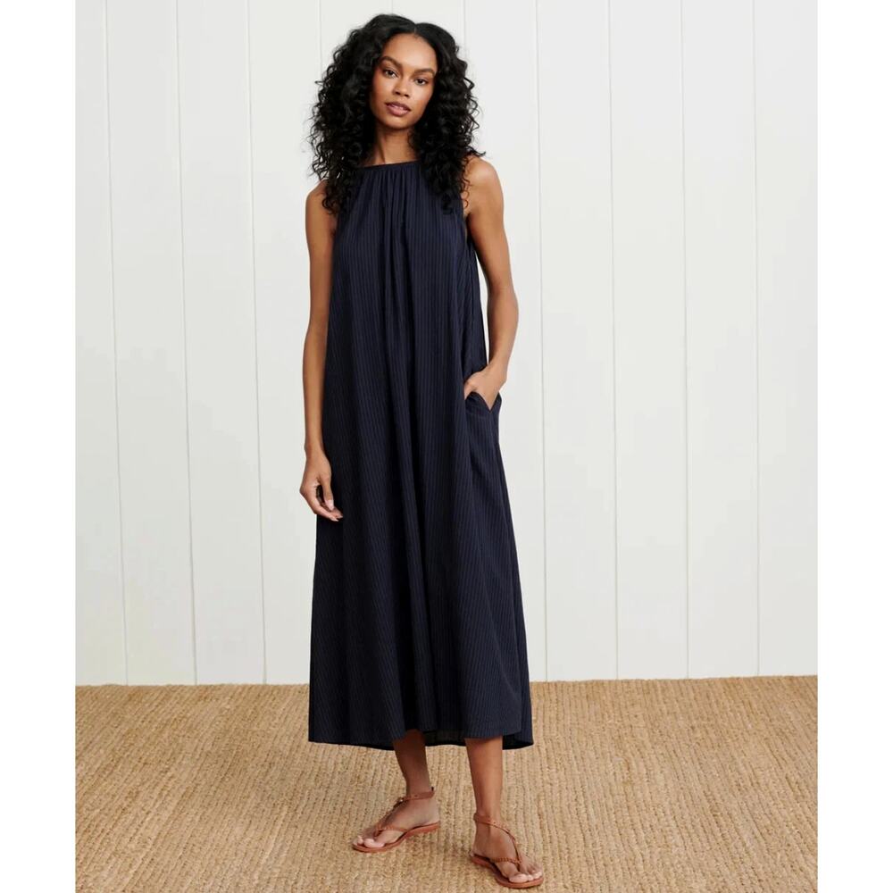Jenni Kayne XS Striped Drift Dress $295 Maxi Cotton Scoop Back Boho Navy Black